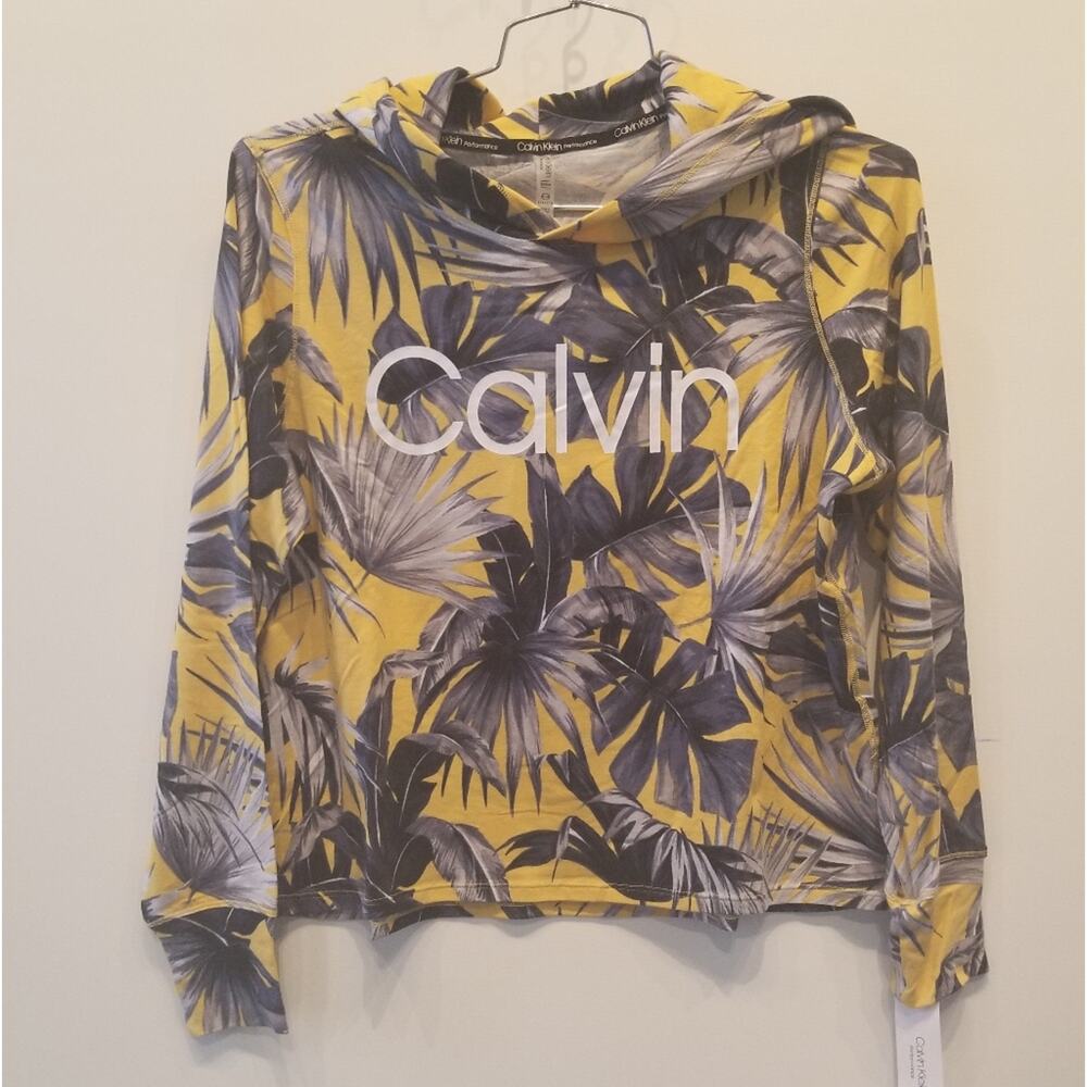 Calvin Klein NEW Hooded Long‎ Sleeve Pullover  Tropical Print Women's Size S
